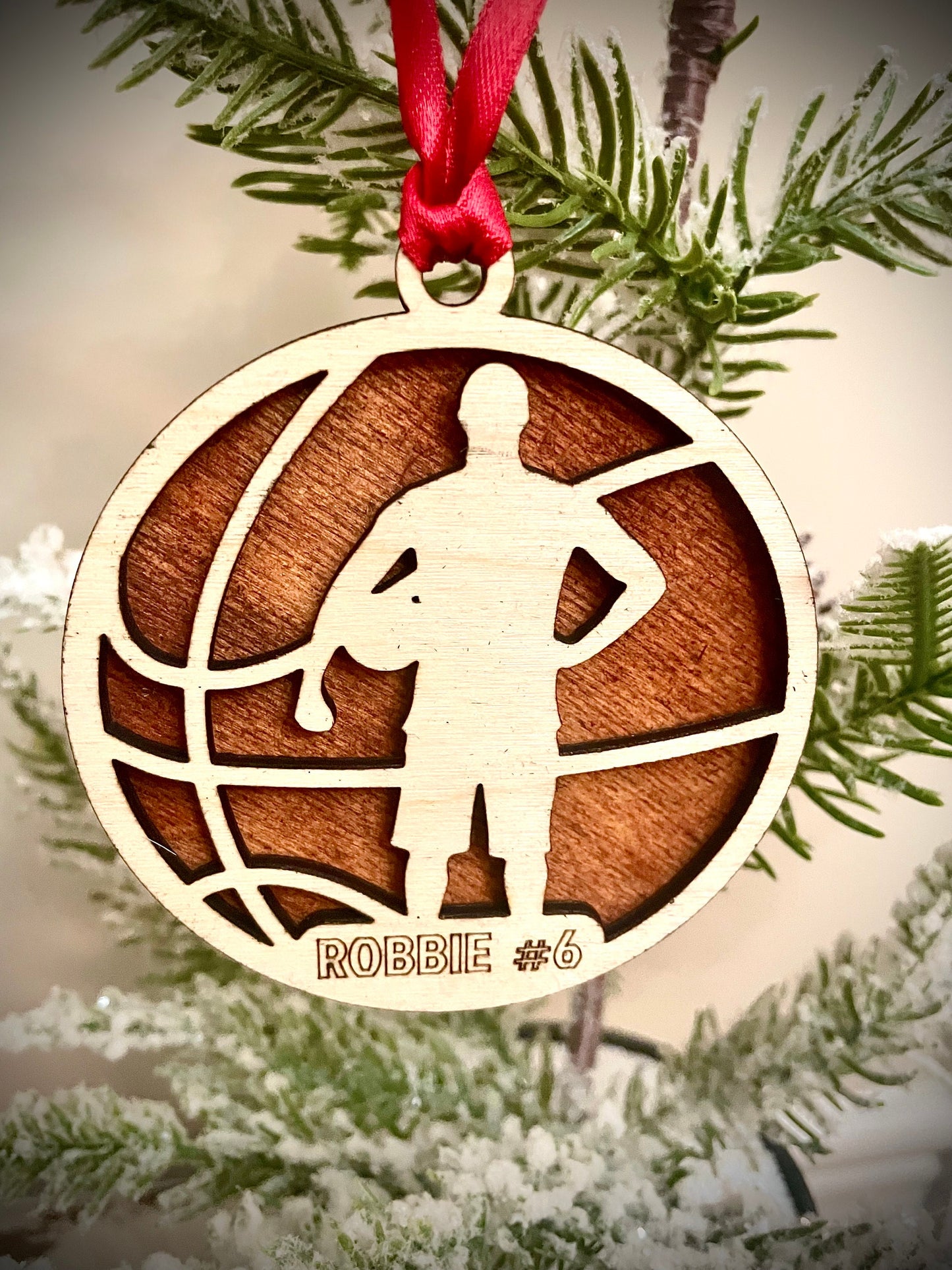 Basketball Player Personalized 2-Layer Wood Christmas Ornament & Gift Tag | Multiple Finishes | Basketball Gift (#7)
