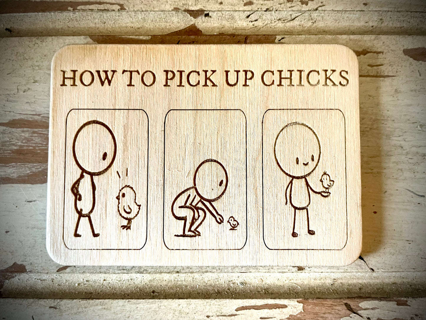 "How to Pick Up Chicks" Funny Wood Fridge Magnet | Funny Gift