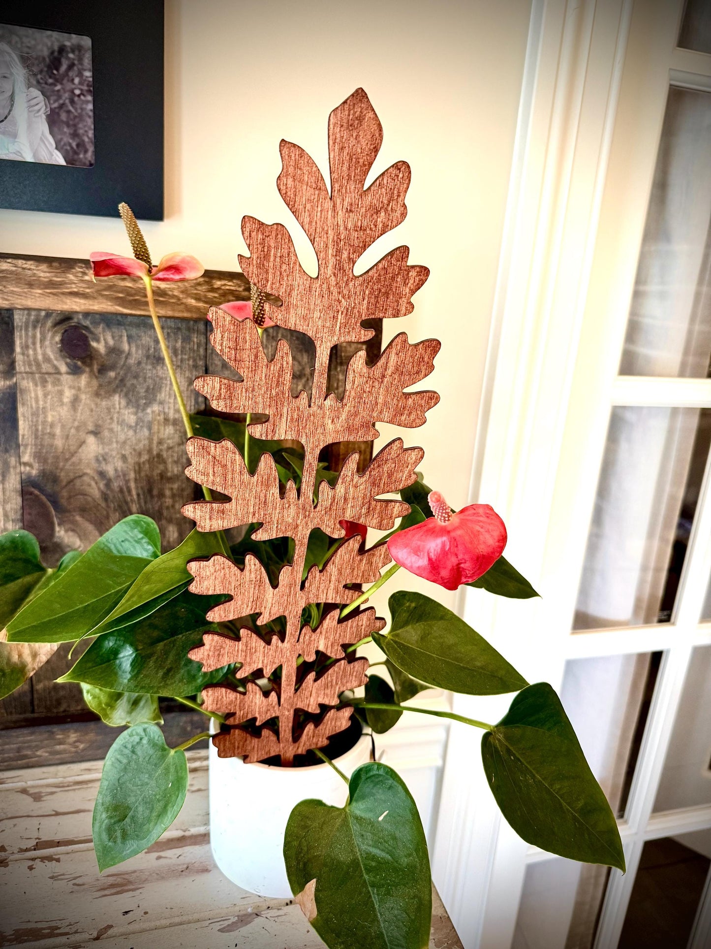 GIANT 18" Boho Indoor Plant Trellis | Oak Leaves | Multiple Finishes & Thicknesses