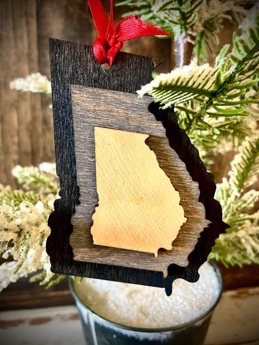 Georgia 3-Layer Stacked Wood Ornament & Gift Tag | Brown & Gray Tones | State Pride Gift