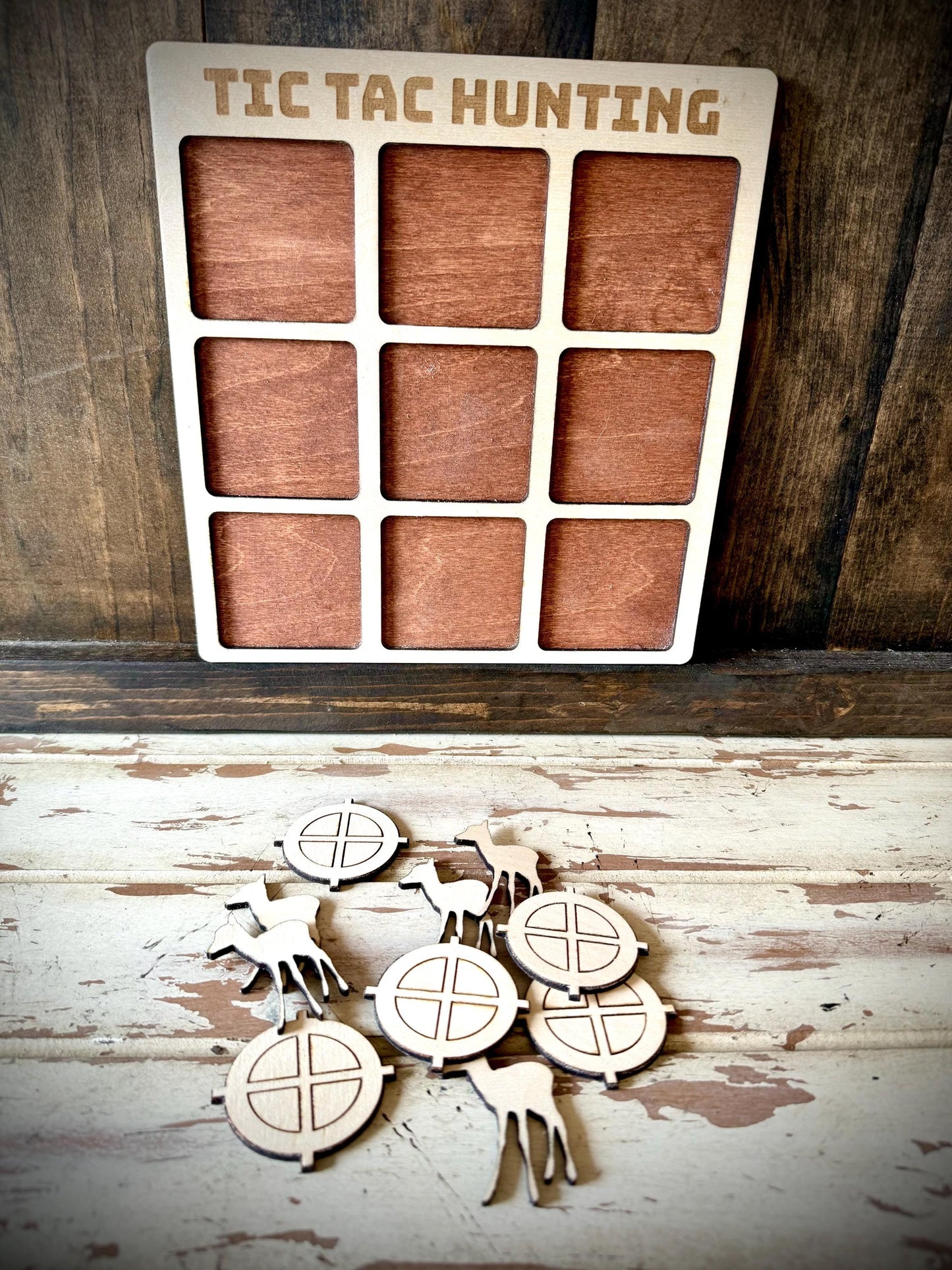 Tic Tac Hunting Wood Game | Laser Engraved | 12 Finishes | Hunting Gift