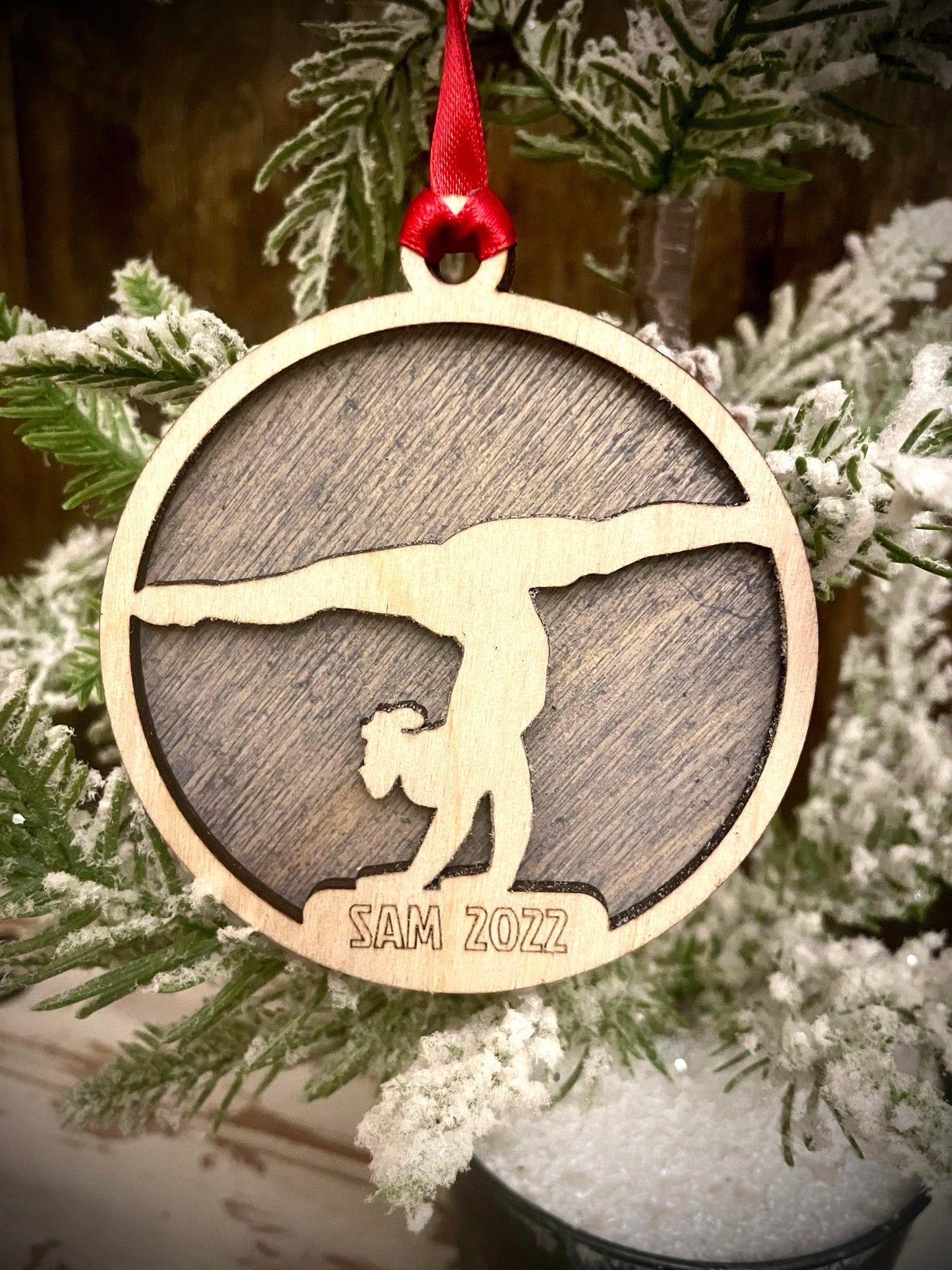 Gymnast Personalized 2-Layer Wood Christmas Ornament & Gift Tag | Multiple Finishes | Gymnastics Gift (#1)