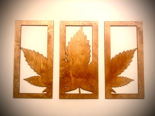 Cannabis Leaf Wood Wall Art | 3-Panel Set | Multiple Sizes & Finishes