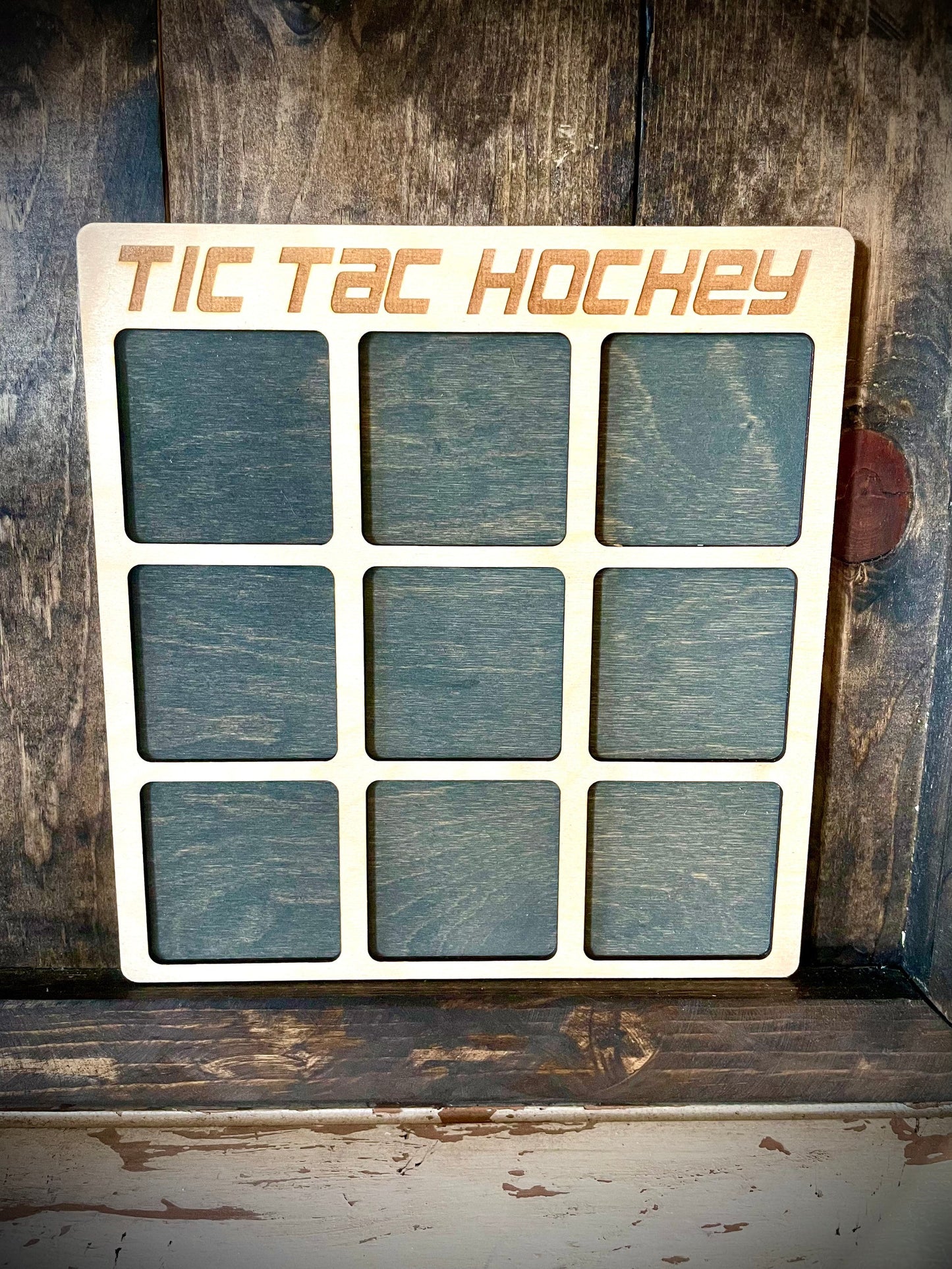 Tic Tac Hockey Wood Game | Laser Engraved | 12 Finishes | Hockey Gift