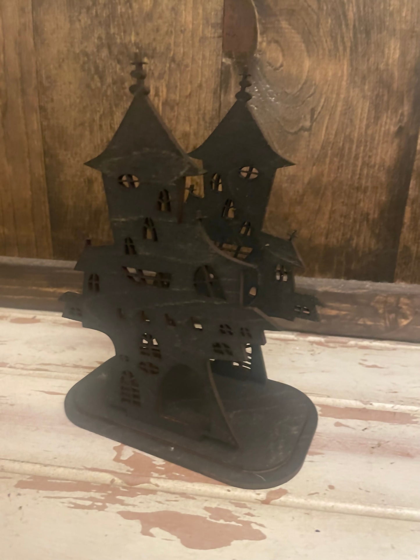 Halloween Haunted House Wood Napkin Holder & Tabletop Decor | 12 Finishes