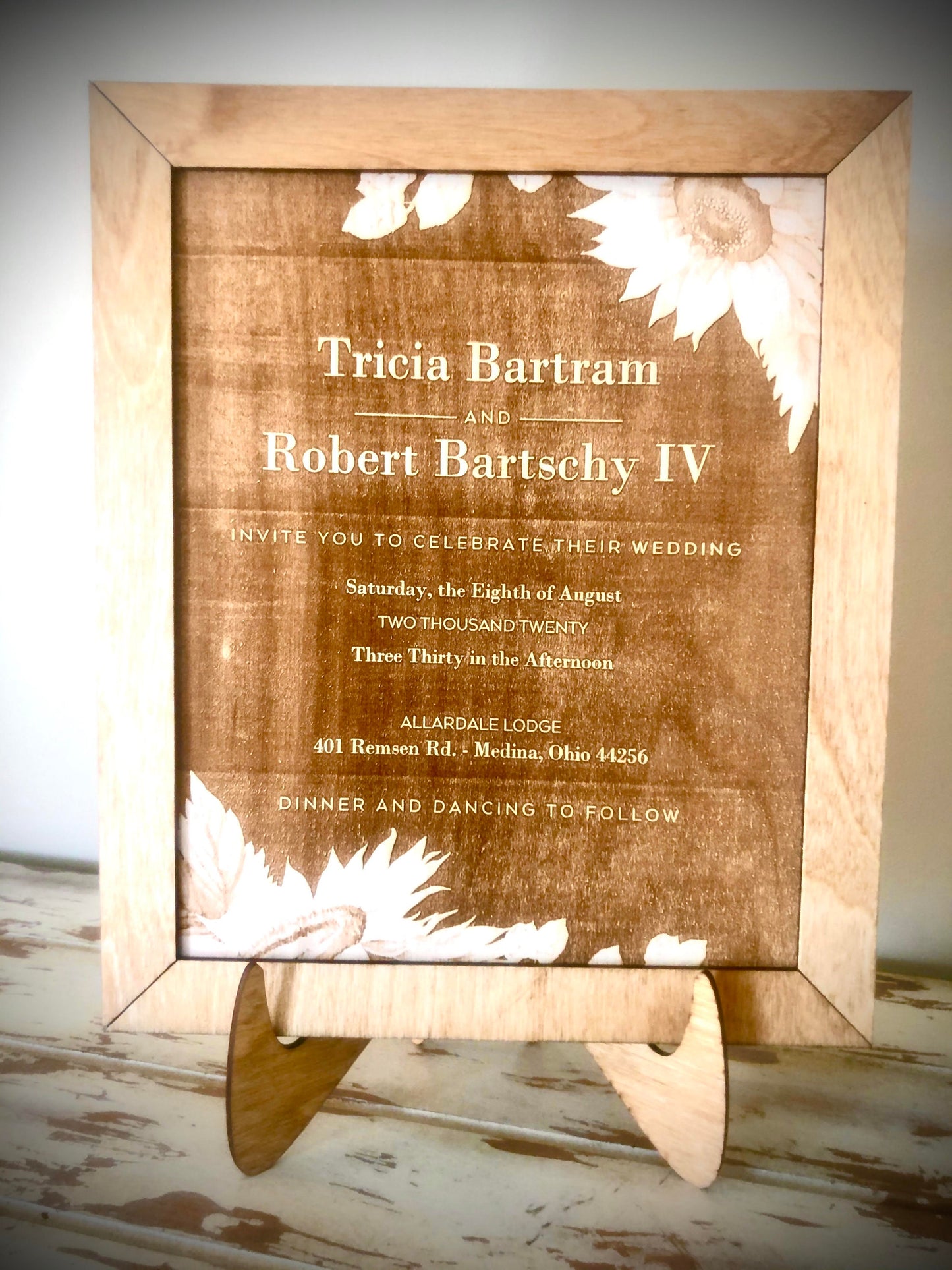 Custom Engraved Wood Wedding Invitation Keepsake | 8x10 Frame & Easel | 5th Anniversary Gift