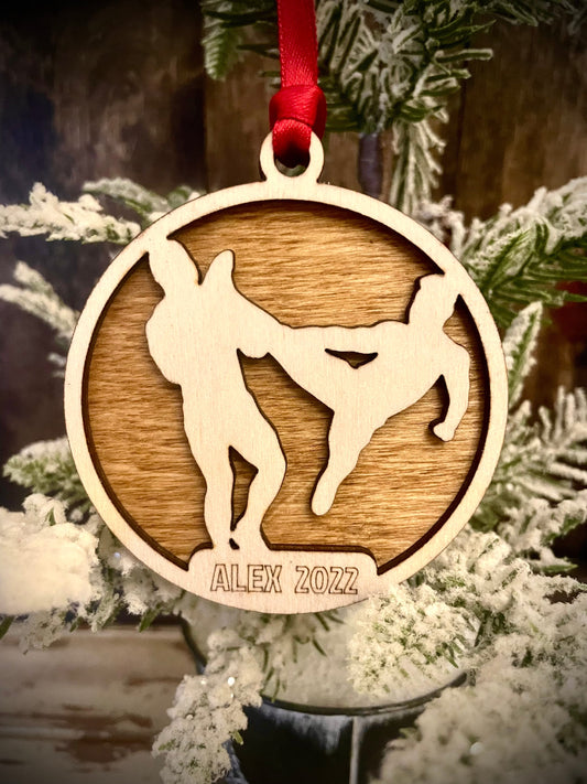 Wrestler Personalized 2-Layer Wood Christmas Ornament & Gift Tag | Multiple Finishes | Wrestling Gift (#2)