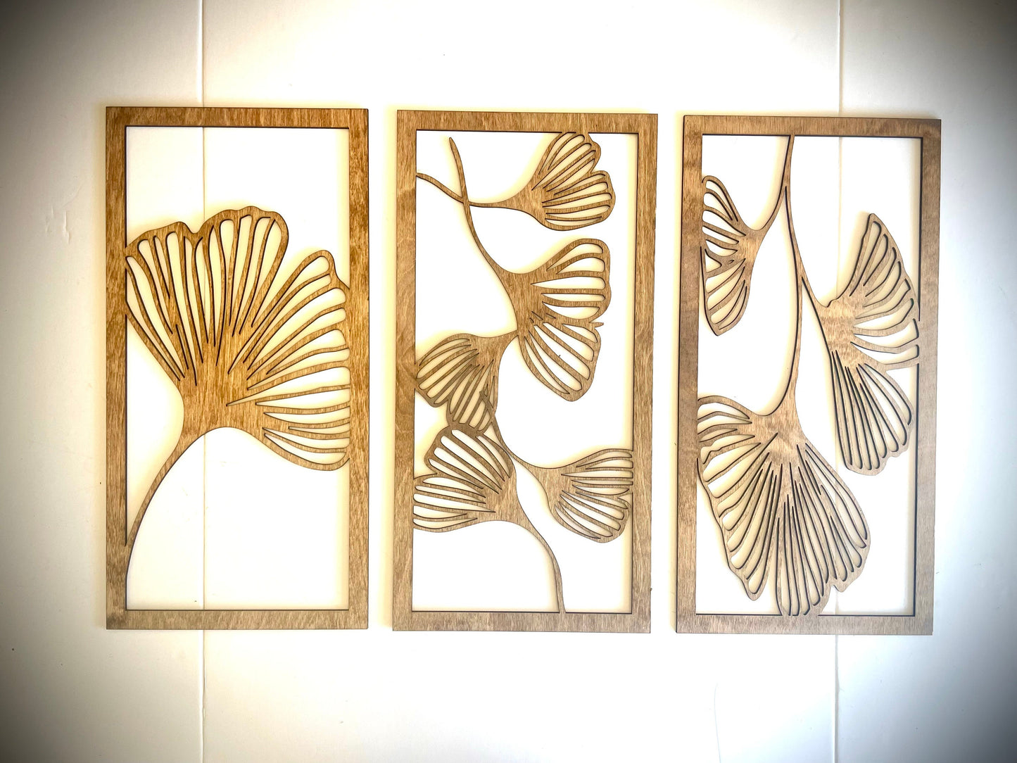 Ginkgo Leaf Wood Wall Art | 3-Panel Set | Multiple Sizes & Finishes
