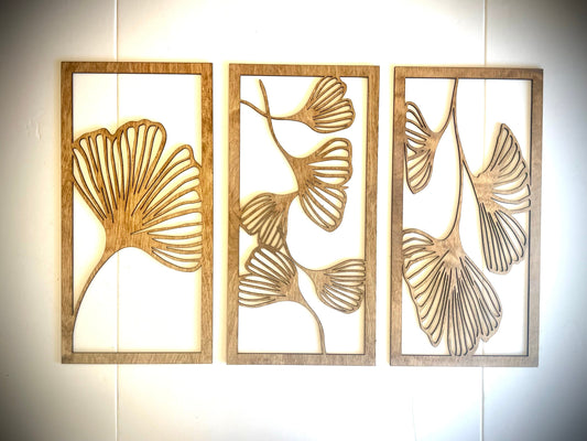 Ginkgo Leaf Wood Wall Art | 3-Panel Set | Multiple Sizes & Finishes