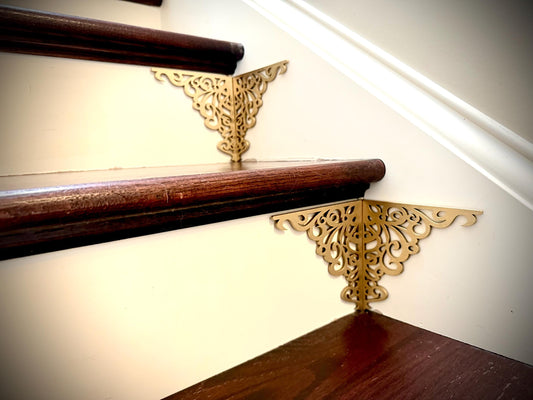 Art Nouveau Wood Staircase Corner Accents | Set of 4 | Multiple Finishes | Style C