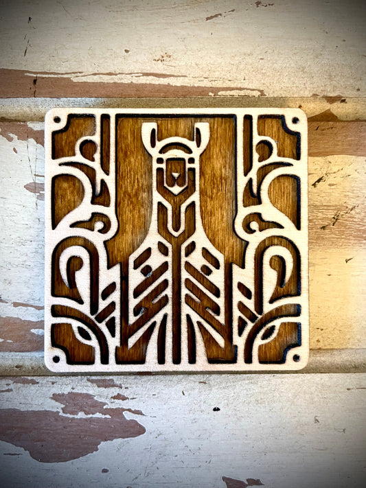 Boho Art Deco Llama 2-Layer Square Wood Magnet | 12 Finishes | Boho Gift