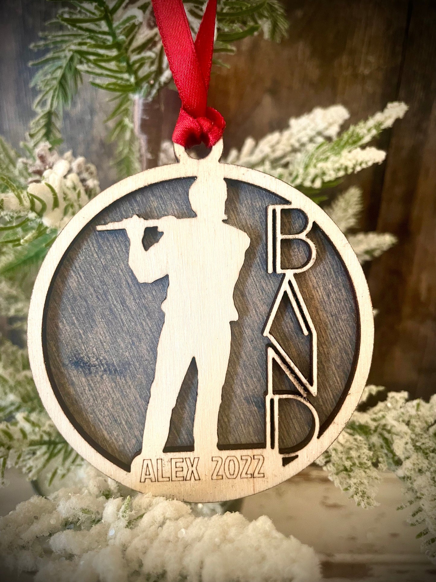 Marching Band Flute Player Personalized 2-Layer Wood Christmas Ornament & Gift Tag | Multiple Finishes | Music Gift (#18)