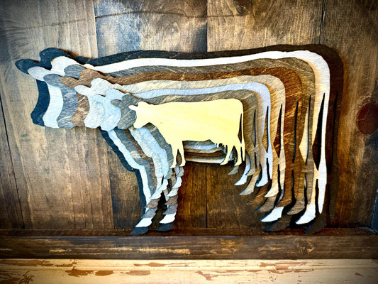 Stacked Dairy Cow 3D Wood Table & Wall Art | Multi-Color