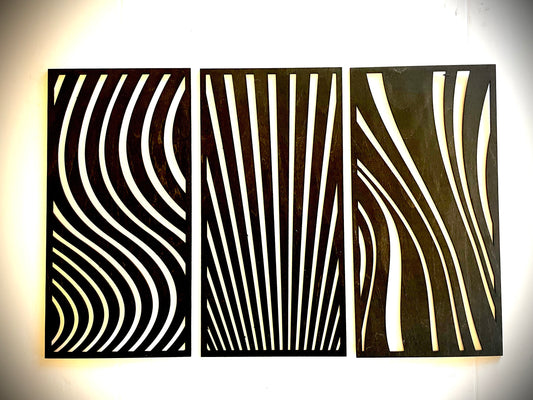 Waves & Abstracts Wood Wall Art | 3-Panel Set | Multiple Sizes & Finishes | Set B