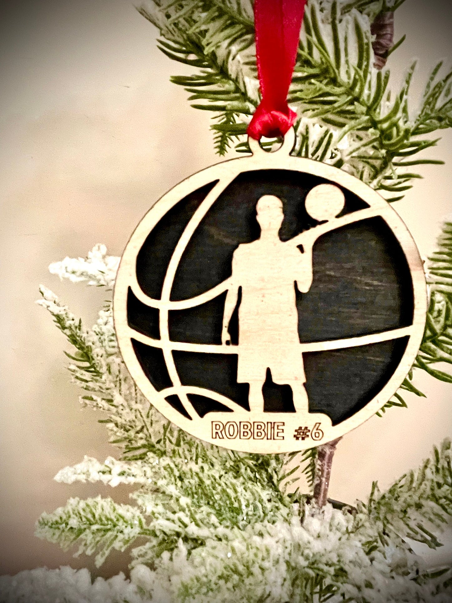 Basketball Player Personalized 2-Layer Wood Christmas Ornament & Gift Tag | Multiple Finishes | Basketball Gift (#1)
