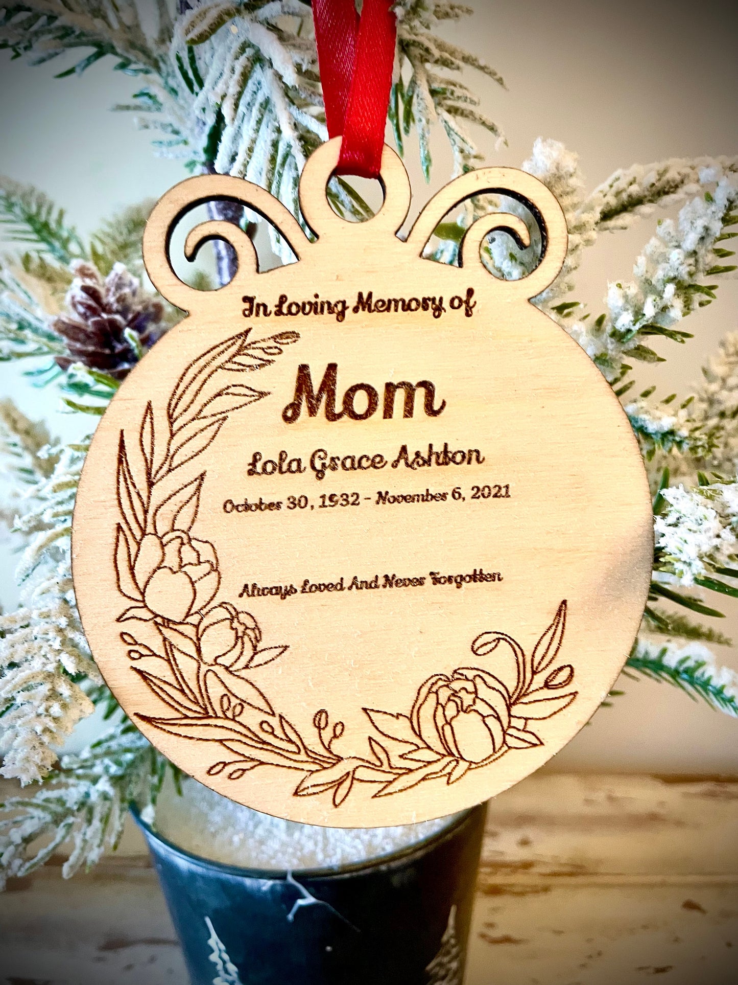Custom Memorial Remembrance Keepsake Wood Ornament | Personalized | Condolence Gift