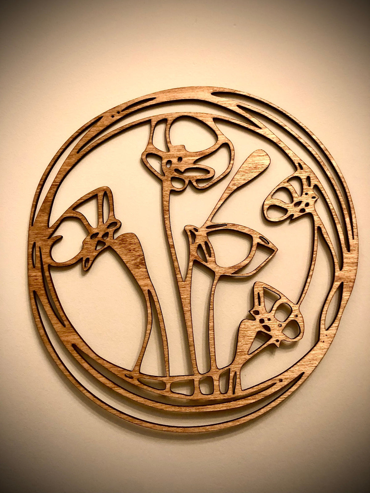 Boho Round Flower Wood Wall Art 3-Panel Set - detail view