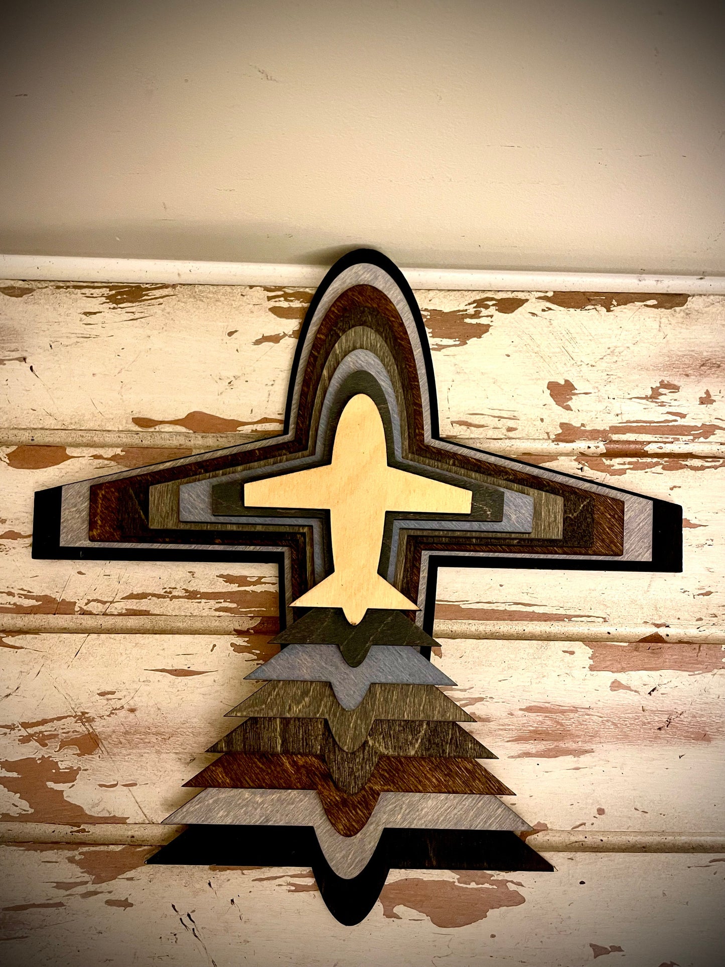 Stacked Airplane 3D Wood Table & Wall Art | Multi-Color | Pilot Gift