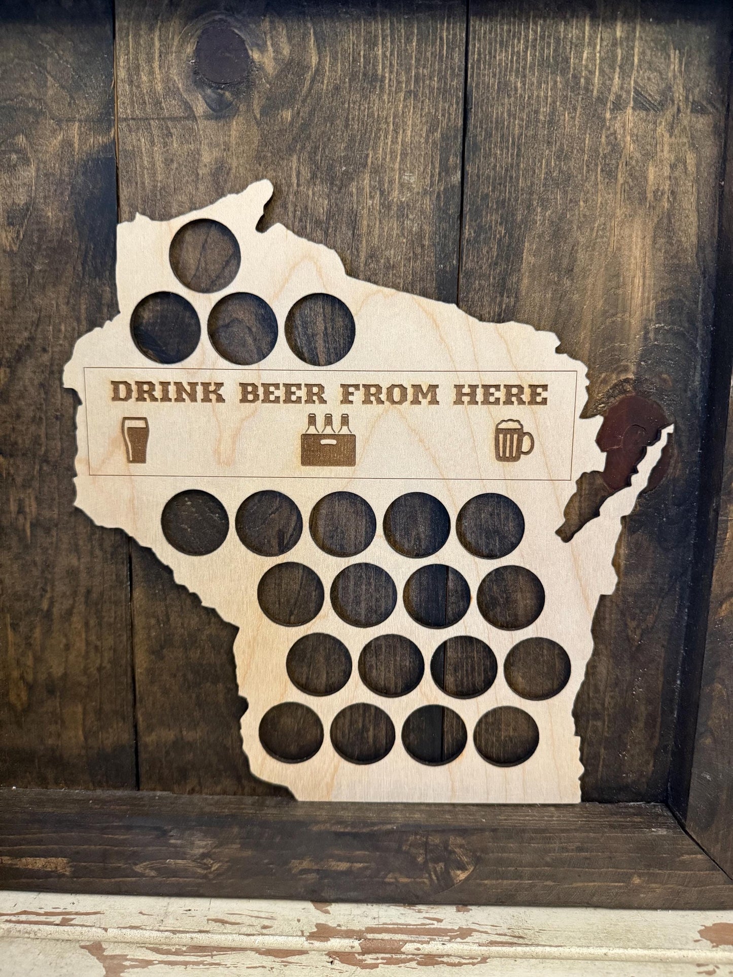 All 50 States "Drink Beer From Here" Wood Bottle Cap Holder | Bar Decor Gift
