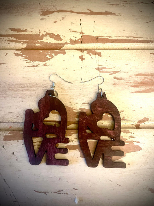 LOVE Wood Dangle Earrings | 3 Sizes, 12 Finishes | Valentine's & Wedding Gift