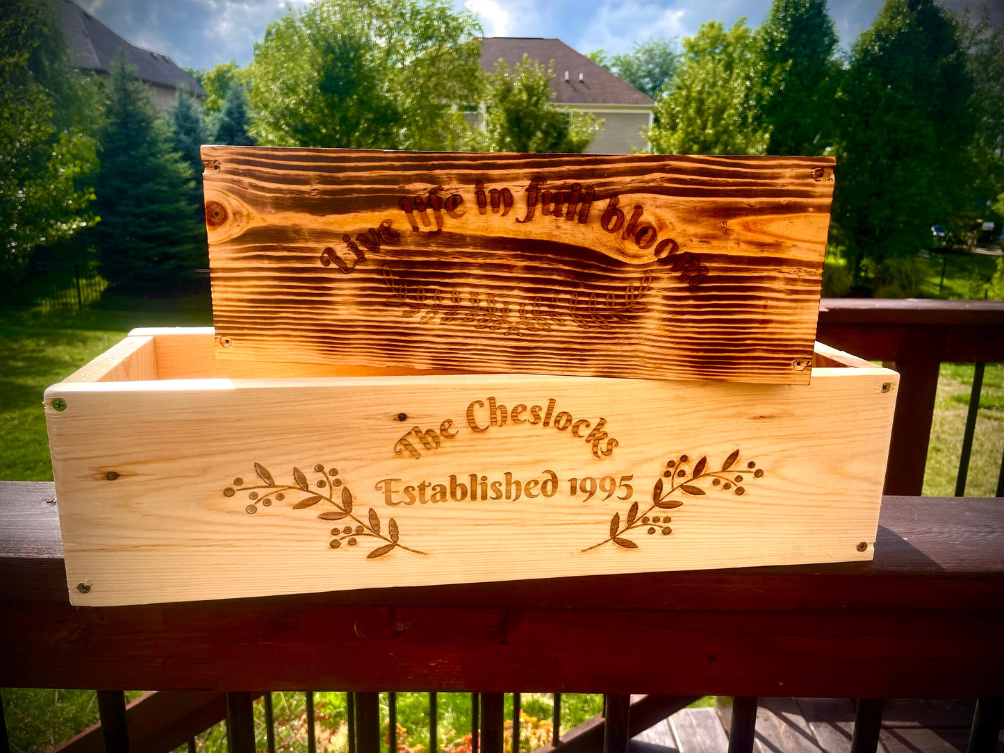 Rustic Wood Flower & Planter Box | Custom Engraving | 2 Sizes | 13 Finishes