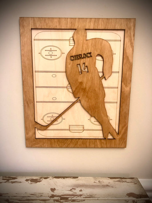 Personalized Hockey Player Wood Frame | Player Name & Number | Hockey Gift