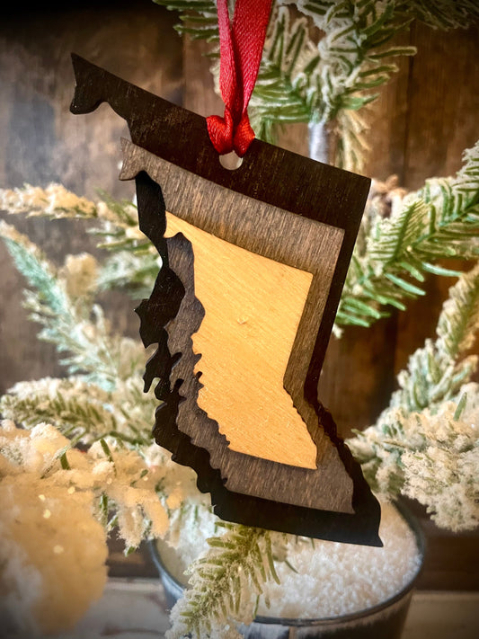 British Columbia 3-Layer Stacked Wood Ornament & Gift Tag | Brown & Gray Tones | Province Pride Gift