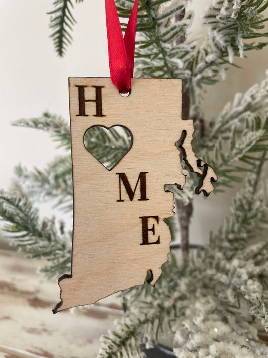 Rhode Island HOME Wood Ornament & Gift Tag | 12 Finishes | State Pride Gift