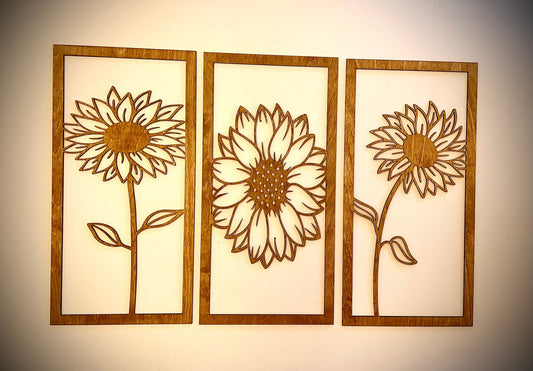 Sunflower Wood Wall Art | 3-Panel Set | Multiple Sizes & Finishes