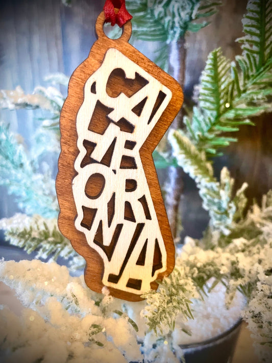California Word Art Wood Ornament & Gift Tag | 12 Finishes | State Pride Gift