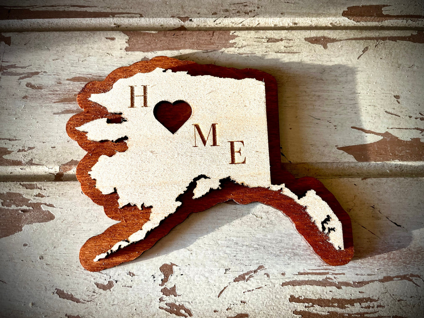 Alaska HOME 2-Layer Wood Refrigerator Magnet | 12 Finishes | State Pride Gift