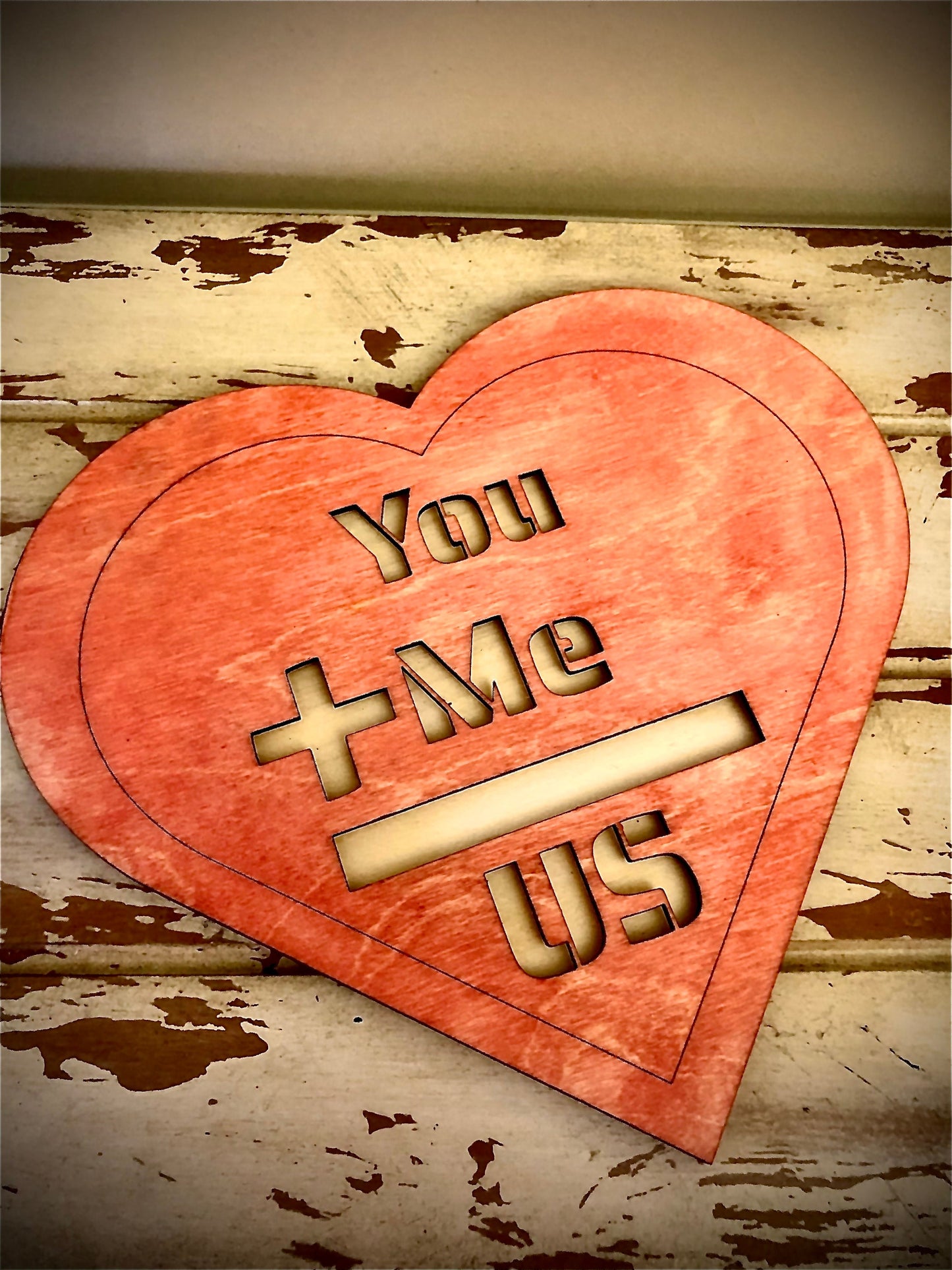 Layered Heart Wood Valentine Decoration | "You + Me = Us" | Valentine's Day Decor