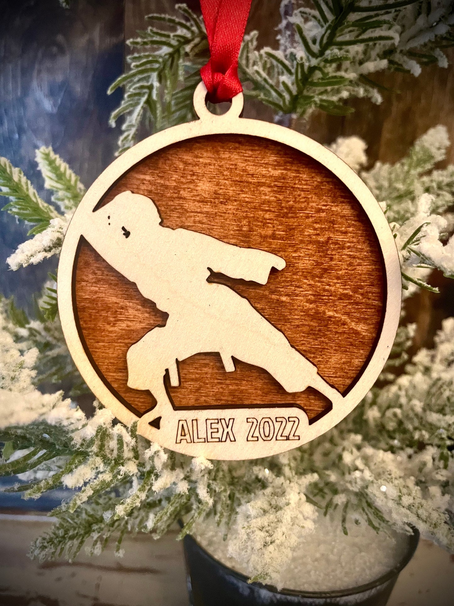 Martial Arts; Karate 2-layer personalized laser cut wood Christmas ornament, gift tag available unfinished or stained (version 14 of 16)