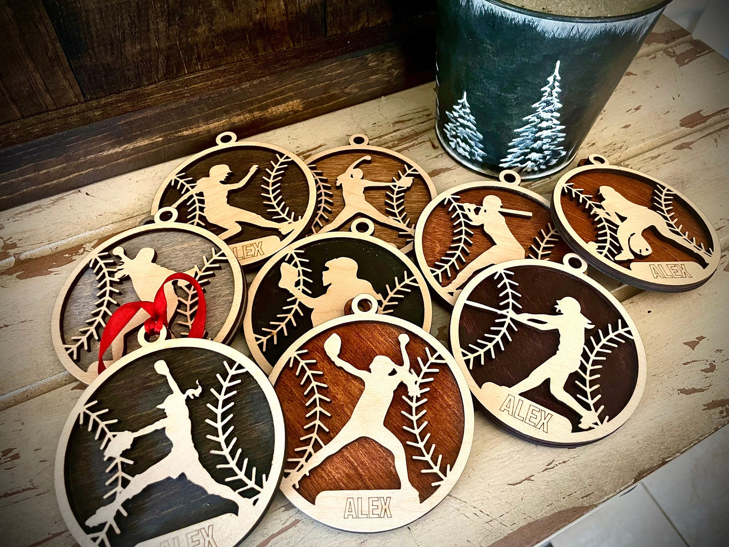 Softball Player Personalized 2-Layer Wood Christmas Ornament & Gift Tag | Multiple Finishes | Softball Gift (#1)