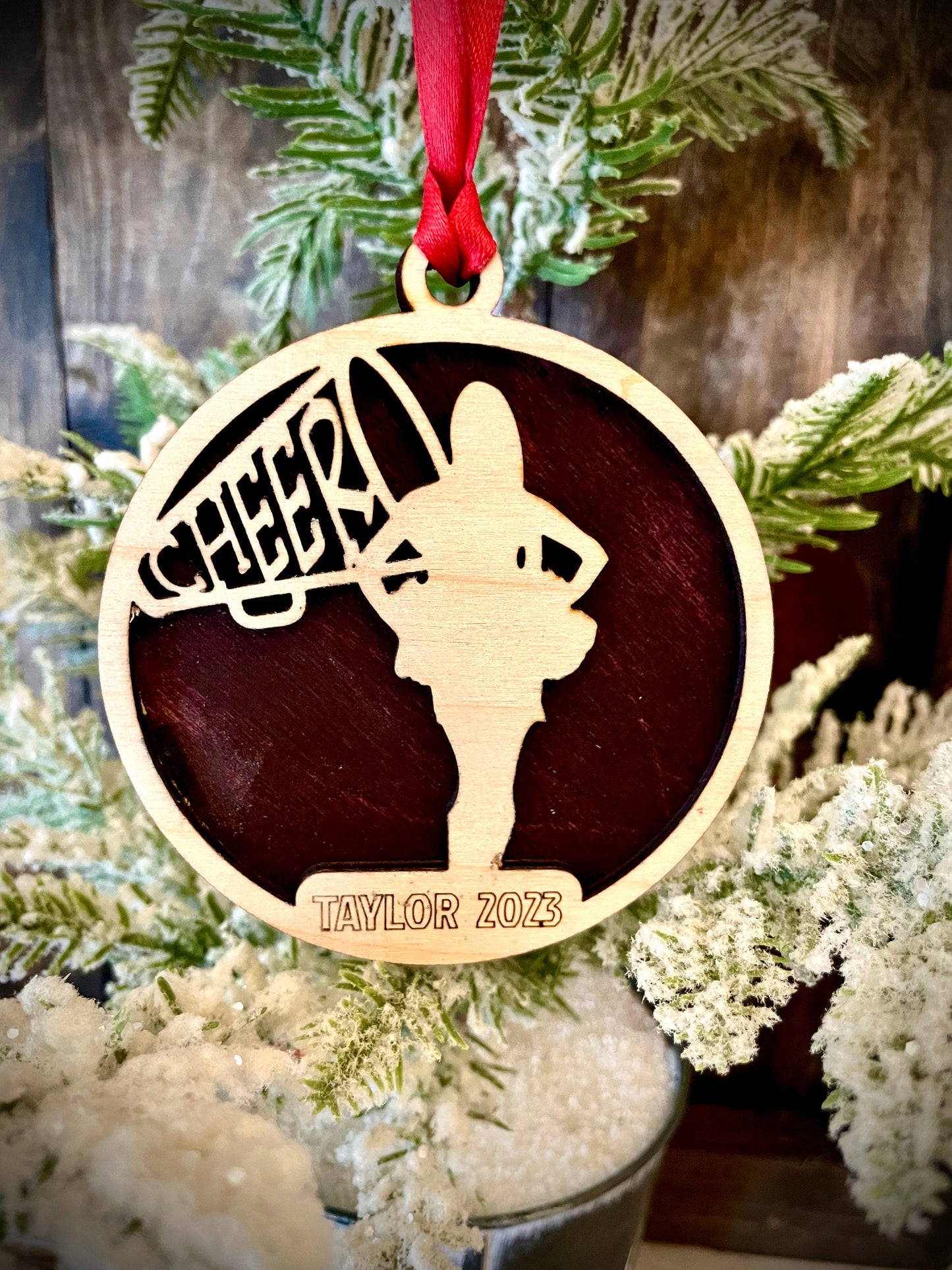 Cheerleader Personalized 2-Layer Wood Christmas Ornament & Gift Tag | Multiple Finishes | Cheer Gift (#9)