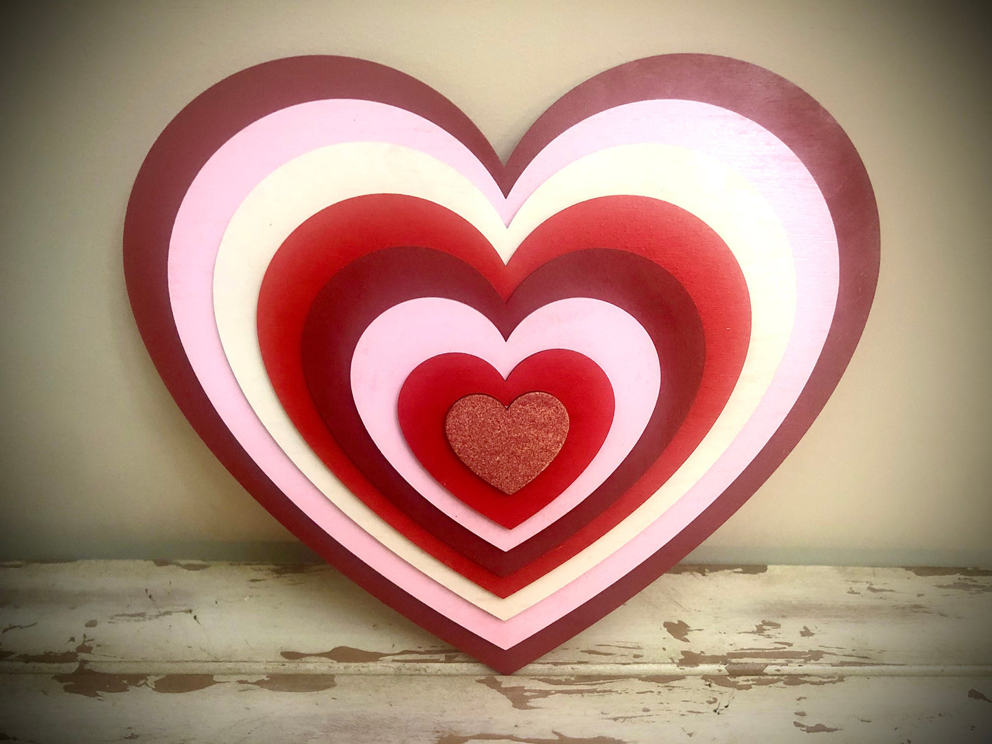 Stacked Heart 3D Wood Decoration | Multi-Color | Valentine's Day Gift