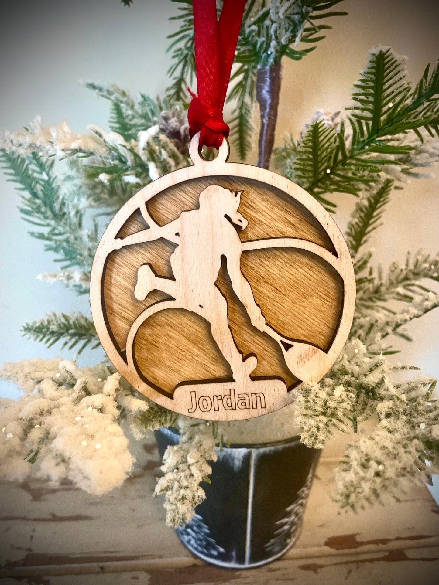 Female Tennis Player Personalized 2-Layer Wood Christmas Ornament & Gift Tag | Multiple Finishes | Tennis Gift (#17)
