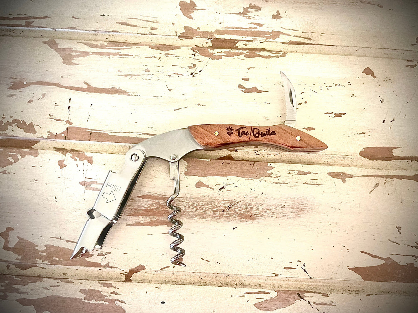 Custom Engraved Wood Wine Key & Corkscrew | Personalized Wine Opener Gift