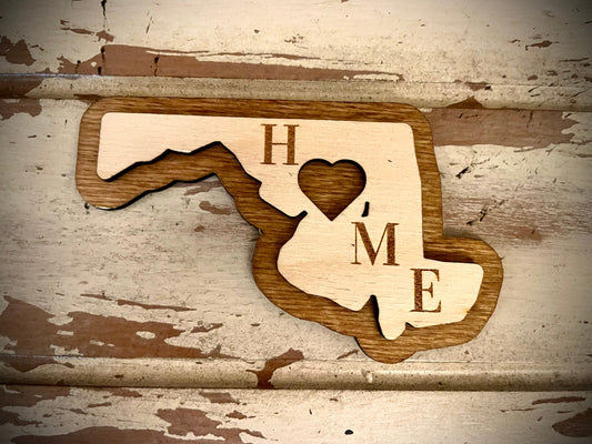 Maryland HOME 2-Layer Wood Refrigerator Magnet | 12 Finishes | State Pride Gift