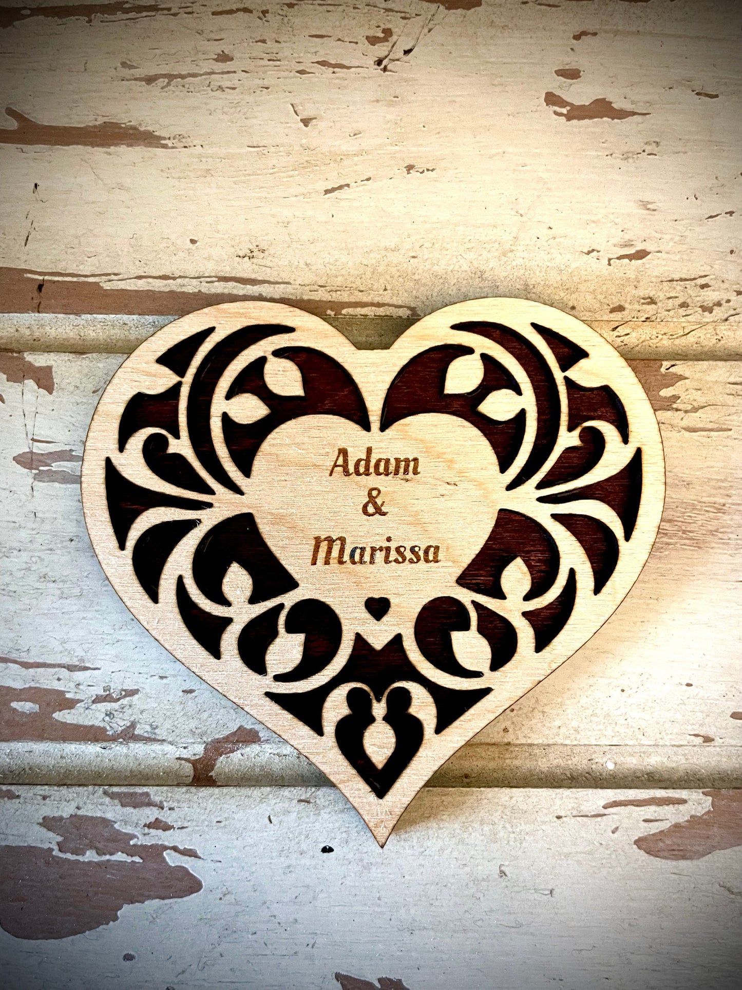 Romantic Couple Heart 2-Layer Wood Refrigerator Magnet | Personalized Names | 12 Finishes | Valentine's Gift