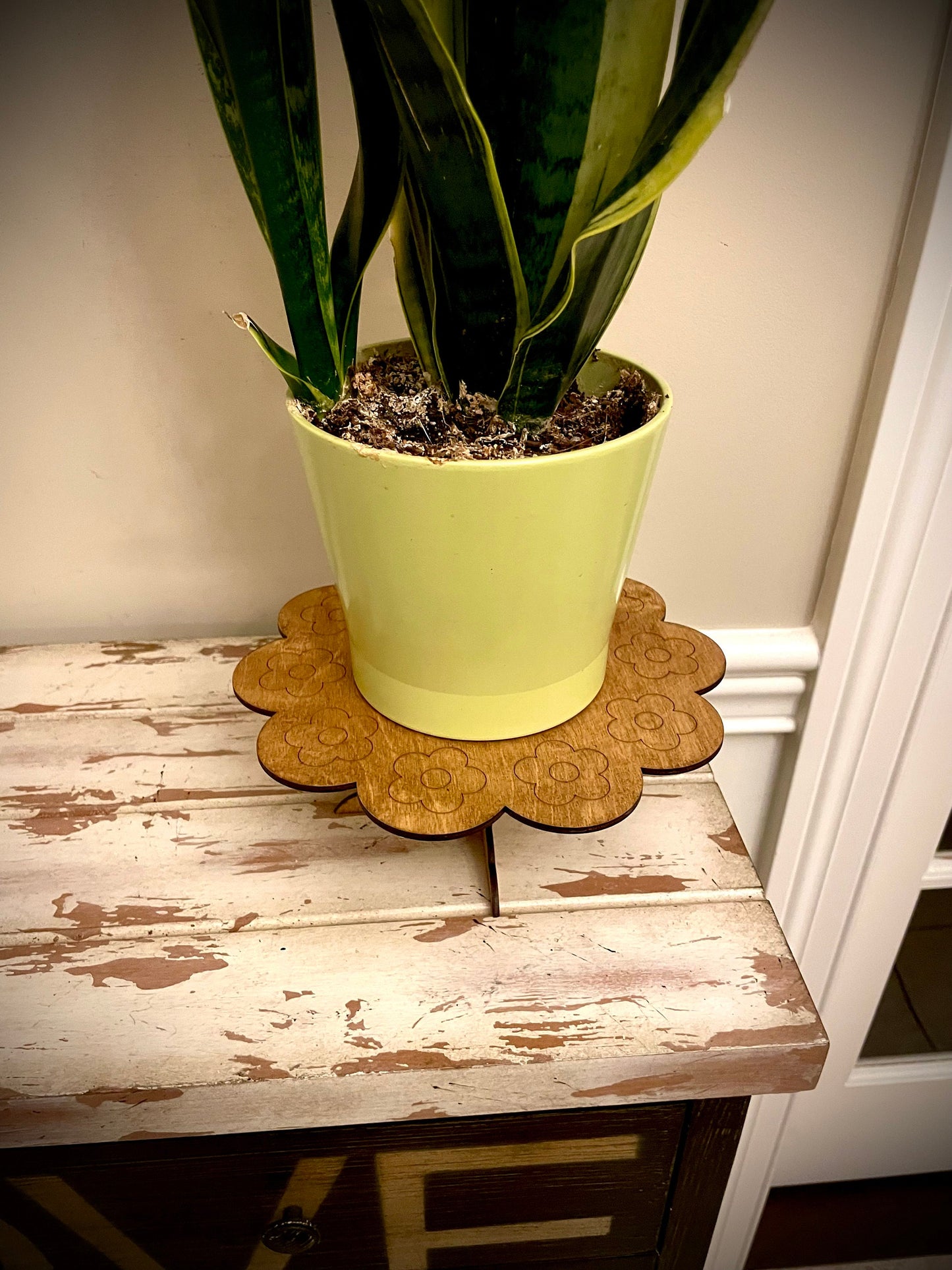 Large Boho Floral Wood Indoor Plant Stand | Very Sturdy | 12 Finishes | Style C