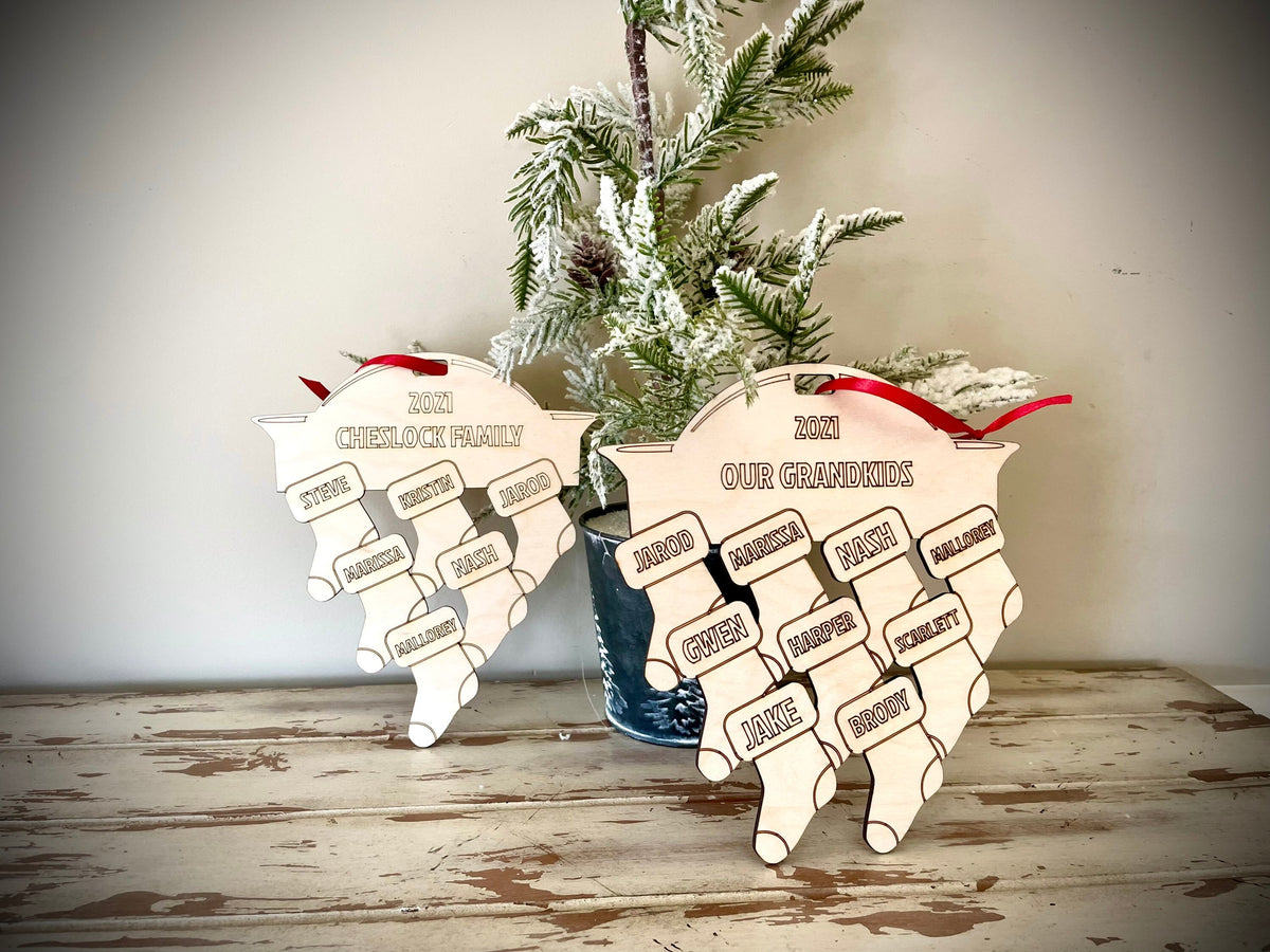 Personalized Family or Team Stocking Plaque | Custom Engraved Wood Ornament | 2-20 Names