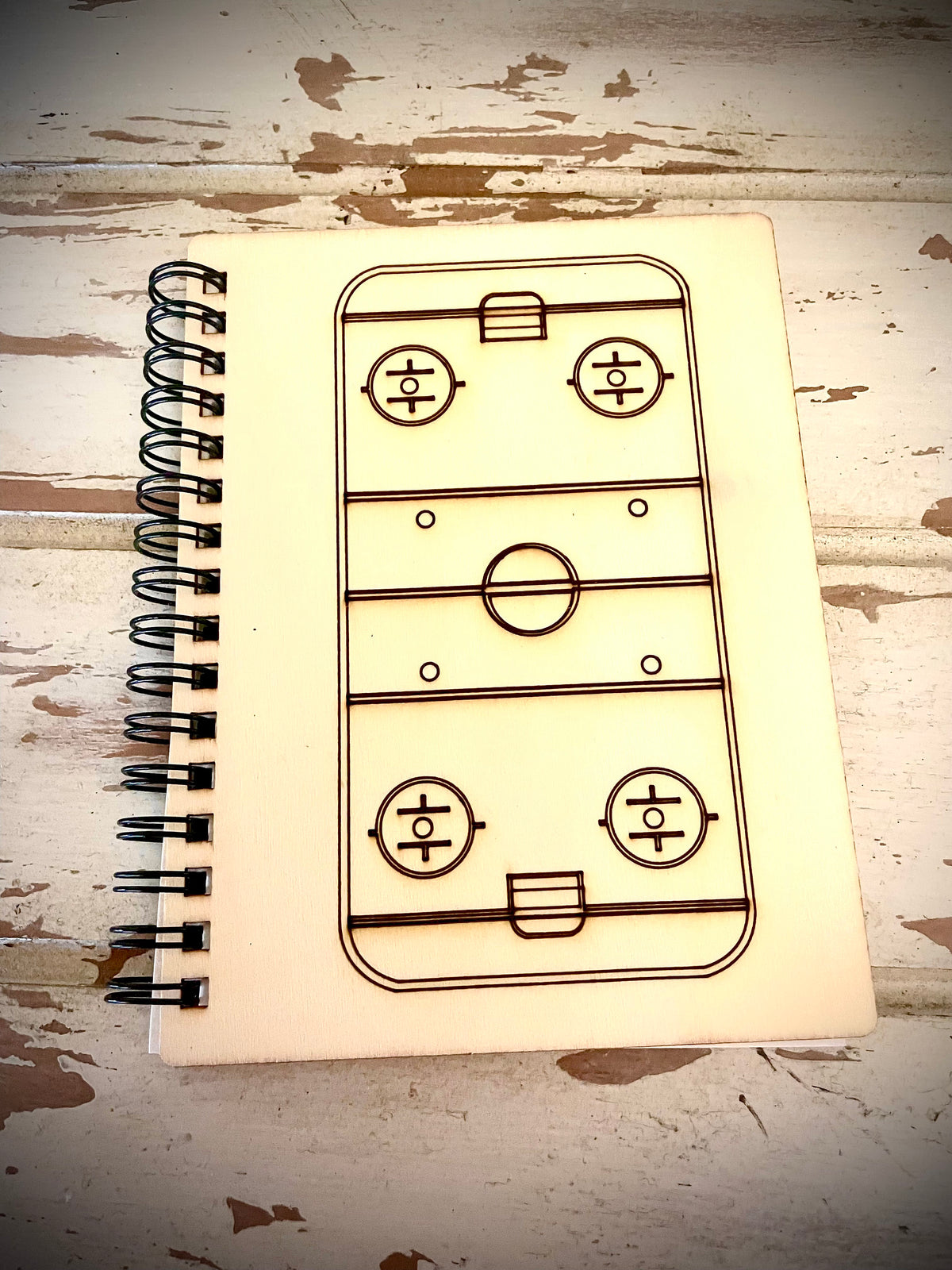 Hockey Rink Wood Cover Spiral Notebook | Team Gift | Coach Gift