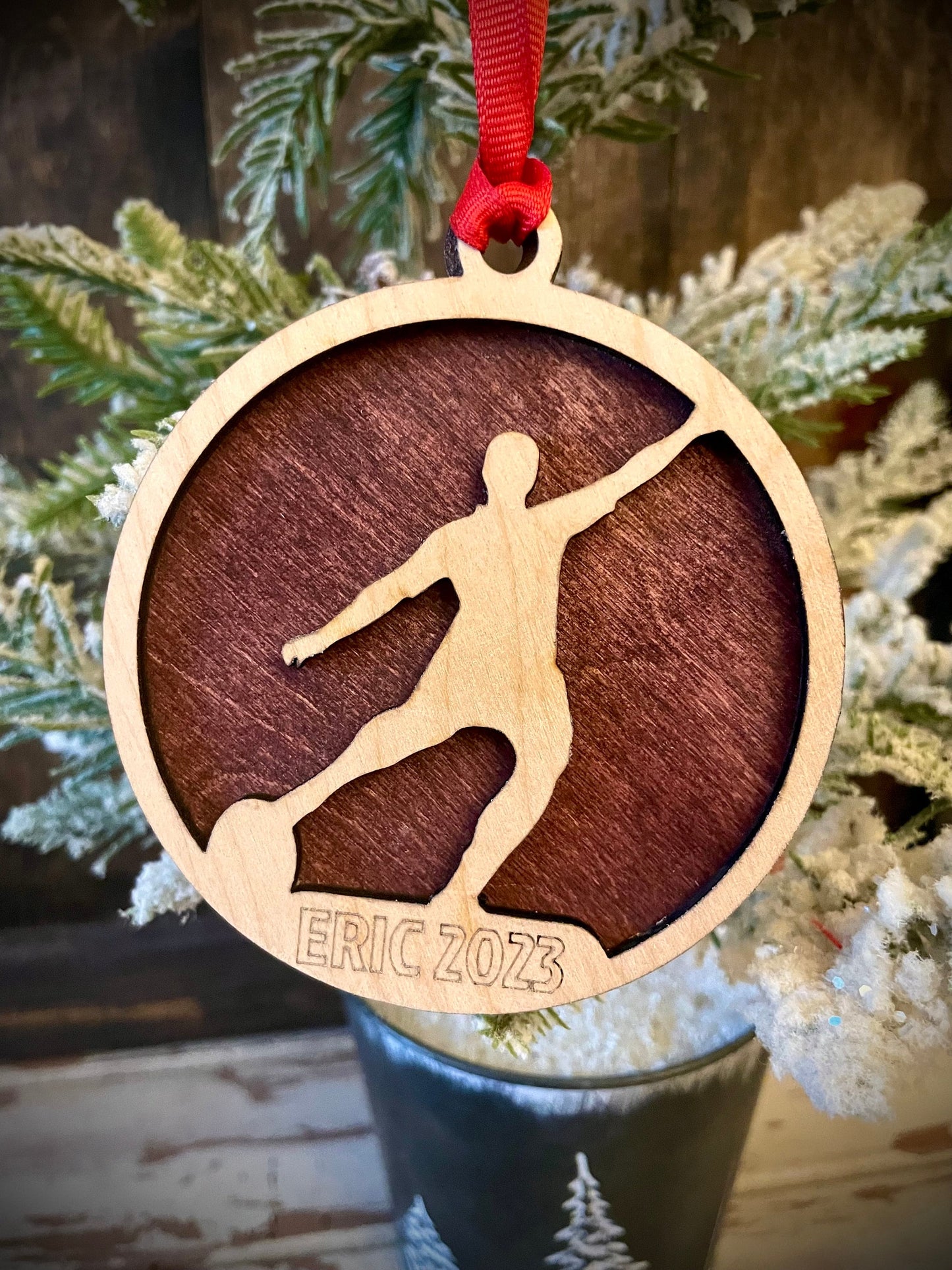 Rugby Player Personalized 2-Layer Wood Christmas Ornament & Gift Tag | Multiple Finishes | Rugby Gift (#1)
