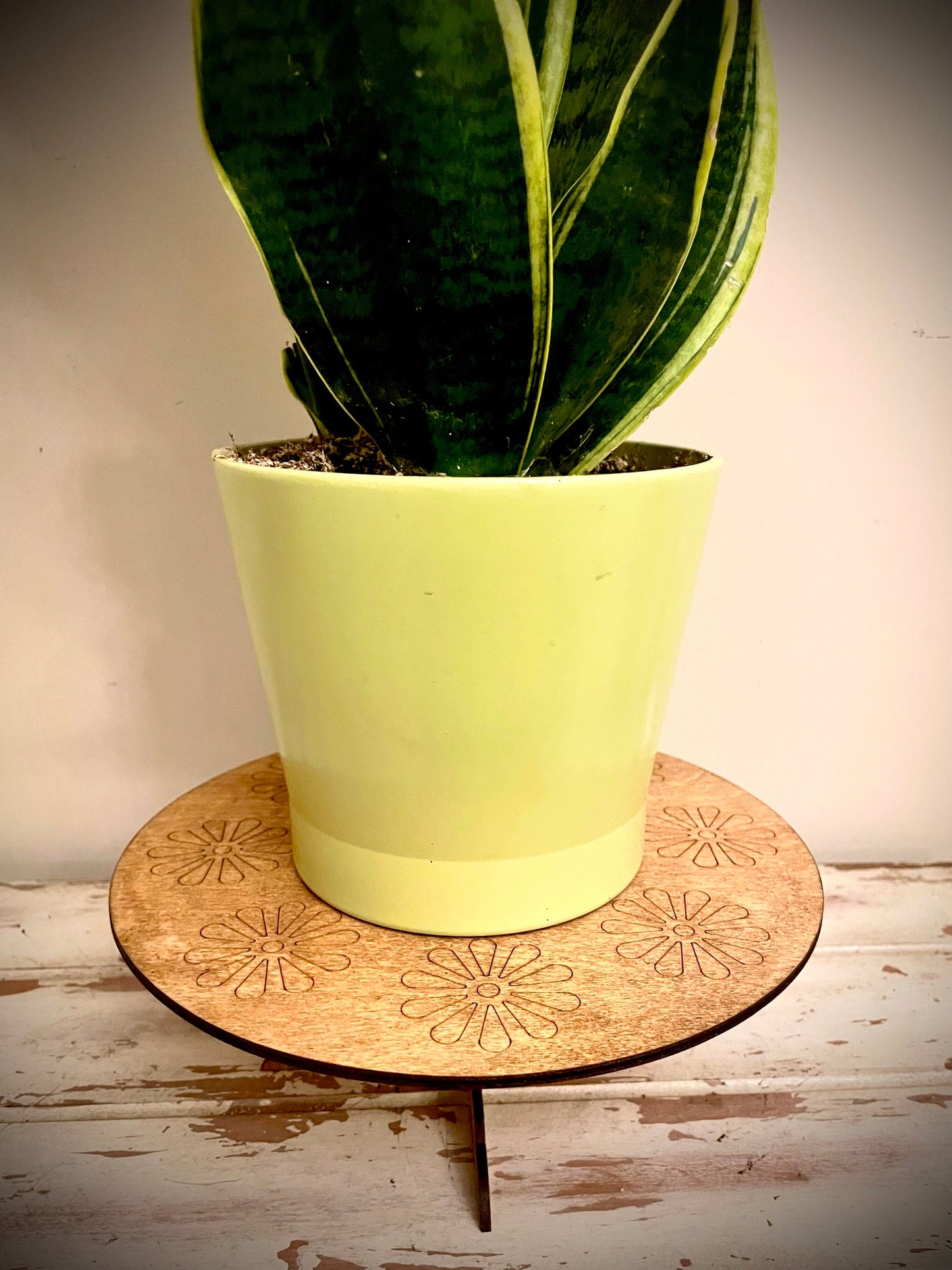 Large Boho Floral Wood Indoor Plant Stand | Very Sturdy | 12 Finishes | Style B