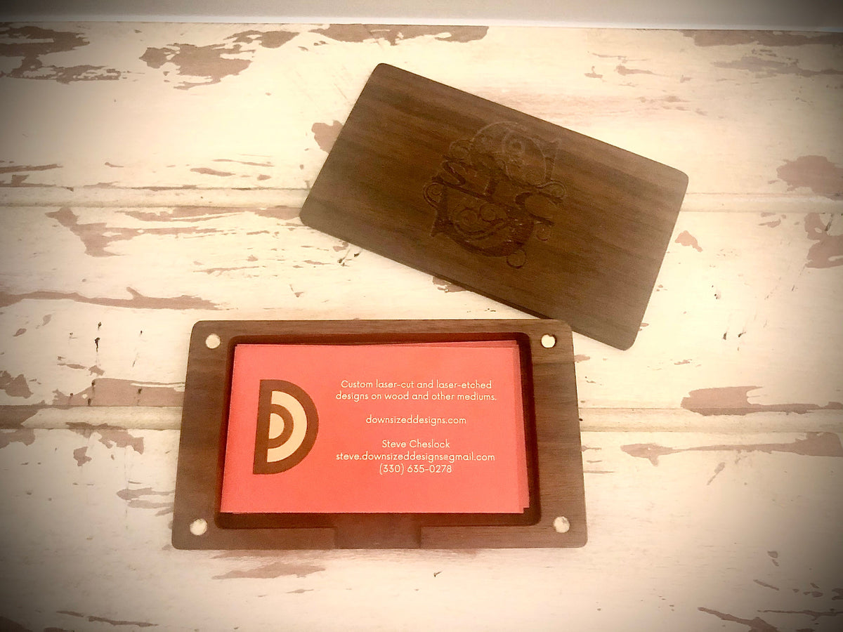 Custom Monogram or Logo Wood Business Card Case | 2-Piece Base & Lid