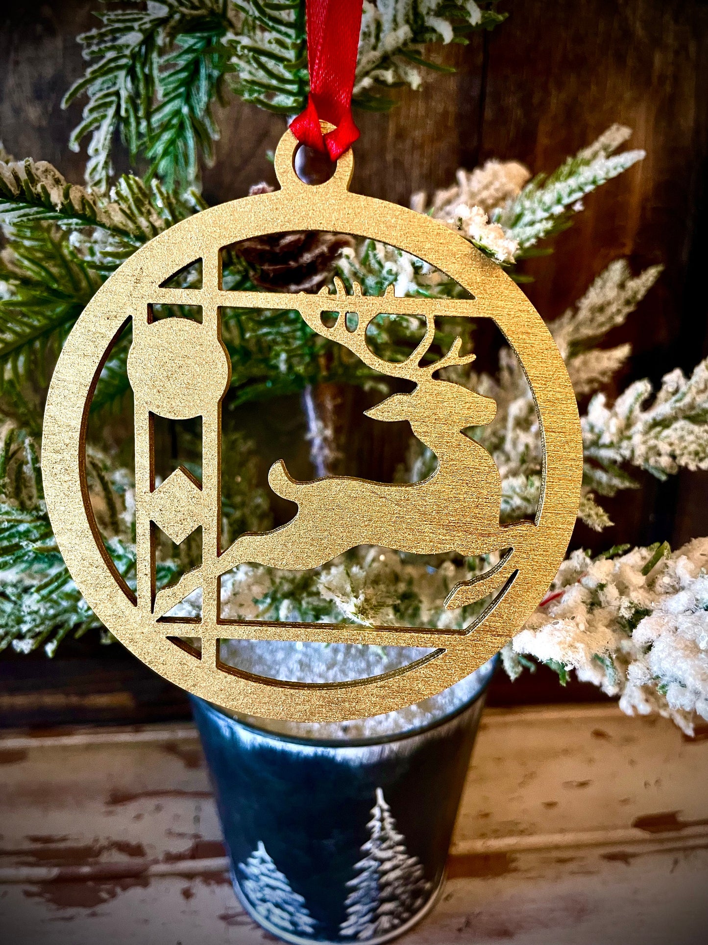 Symbols of Christmas Art Deco Reindeer Wood Ornament | Gold & 14 Other Finishes | Holiday Gift