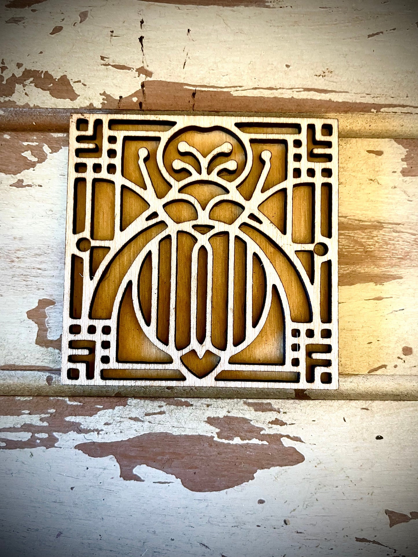 Boho Art Deco Beetle 2-Layer Square Wood Magnet | 12 Finishes | Boho Gift