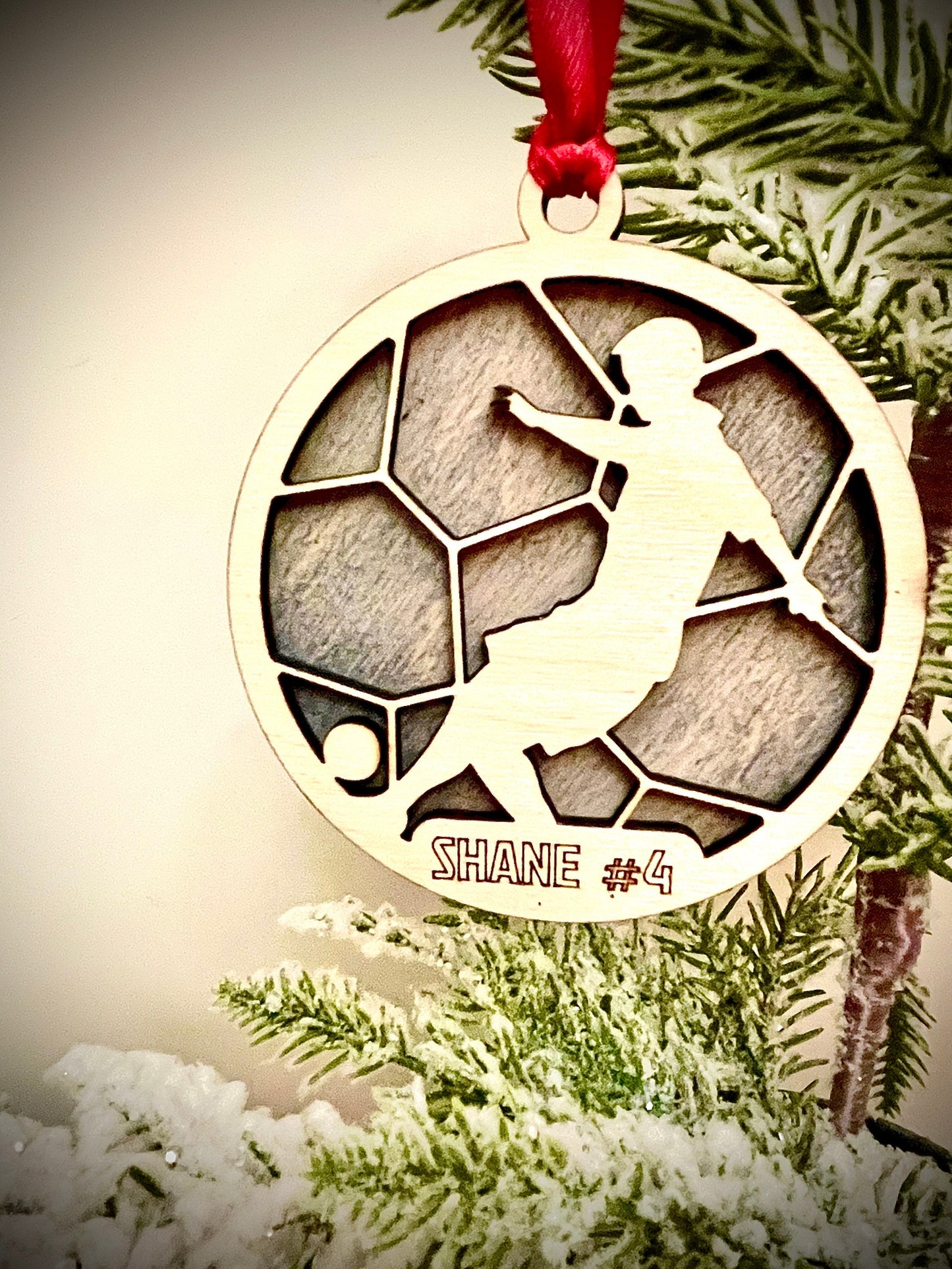 Soccer Player Personalized 2-Layer Wood Christmas Ornament & Gift Tag | Multiple Finishes | Soccer Gift (#9)