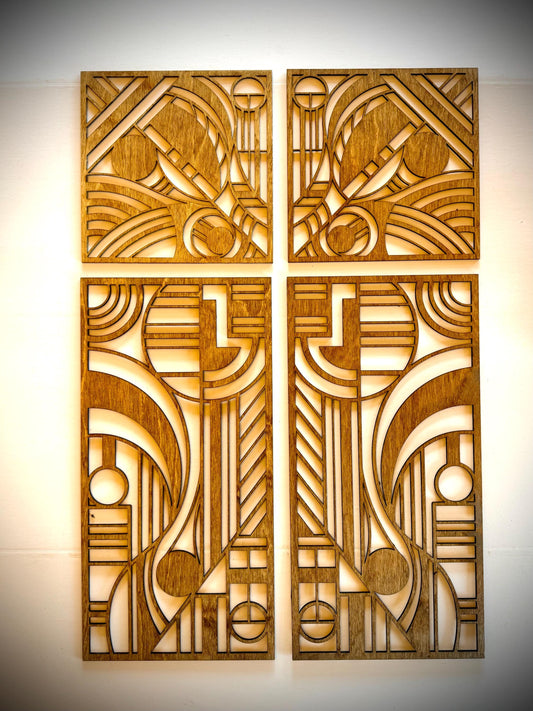 Boho Modern Art Deco Art Deco Geometry wood wall art, mixed 4 panel in 15 finishes, wall decor, wall art original